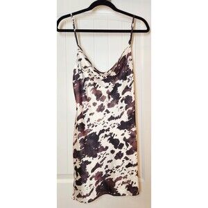 LIONESS Cow Print Brown & White Mini Cowl Neck Slip Dress W Small